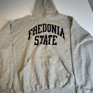 Russell Athletic Gray Hoodie with Navy 'Fredonia State' Print
